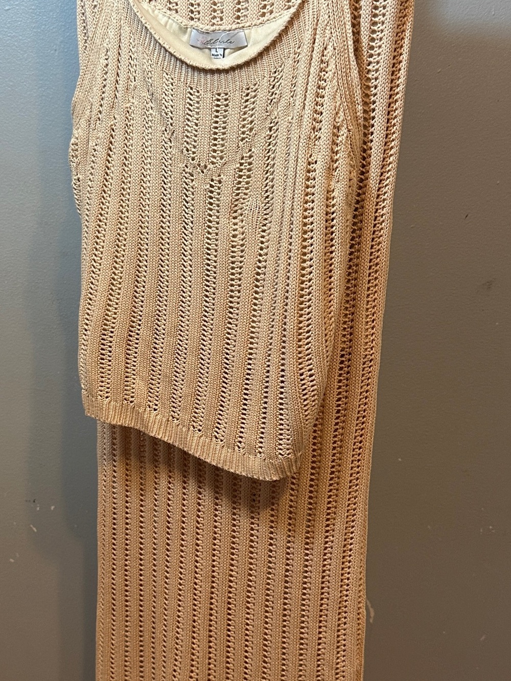 Blush Open-Knit Sleeveless Scoop Neck Sweater Dress in Cream